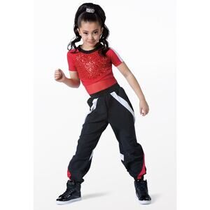 Dance Costume Leotard Weissman 13394 Medium Child Red Leotard with Mesh & Sequin